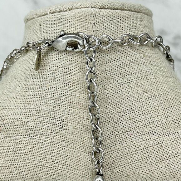 Chico's Silver Tone Metallic Beaded Station Rhinestone Long Necklace - Picture 2 of 6